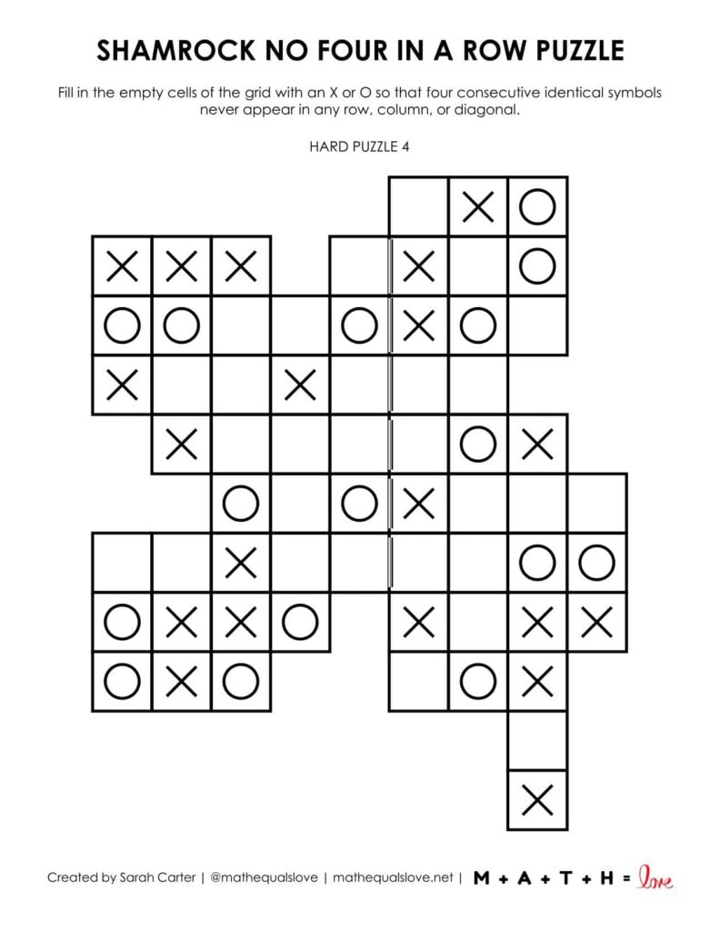 Shamrock No Four in a Row Logic Puzzle - Level hard.