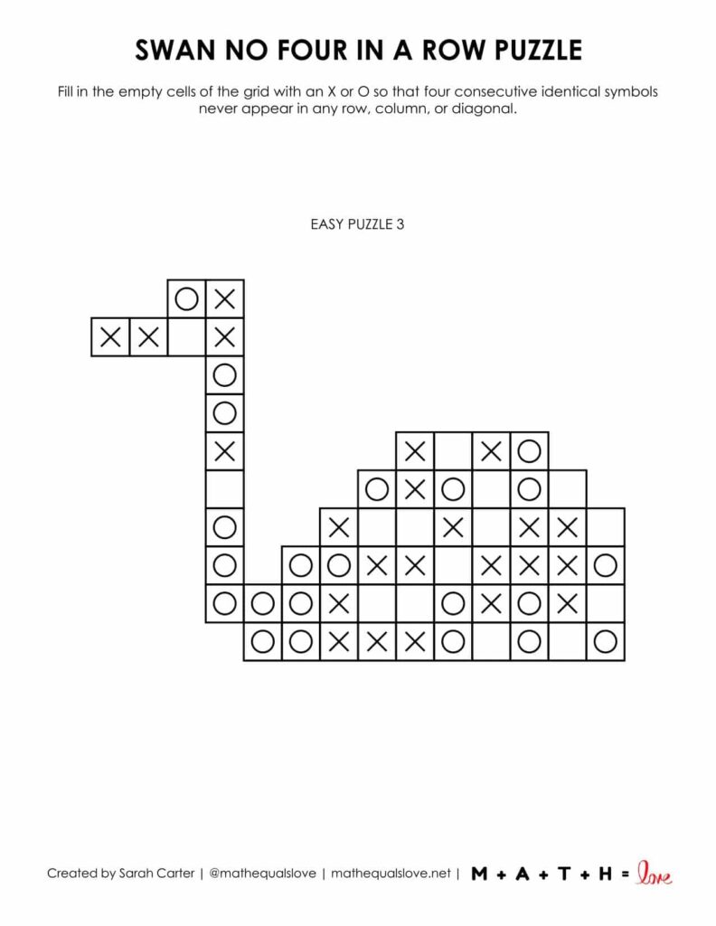 Swan No Four in a Row Logic Puzzle - LEvel easy.