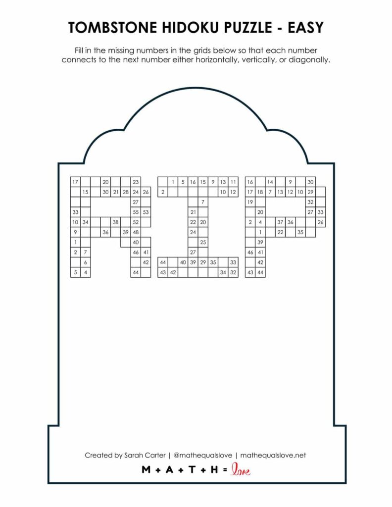 tombstone hidoku puzzle  - level easy. 