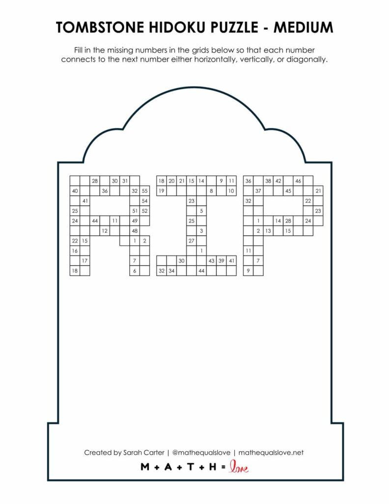 tombstone hidoku puzzle level medium. 