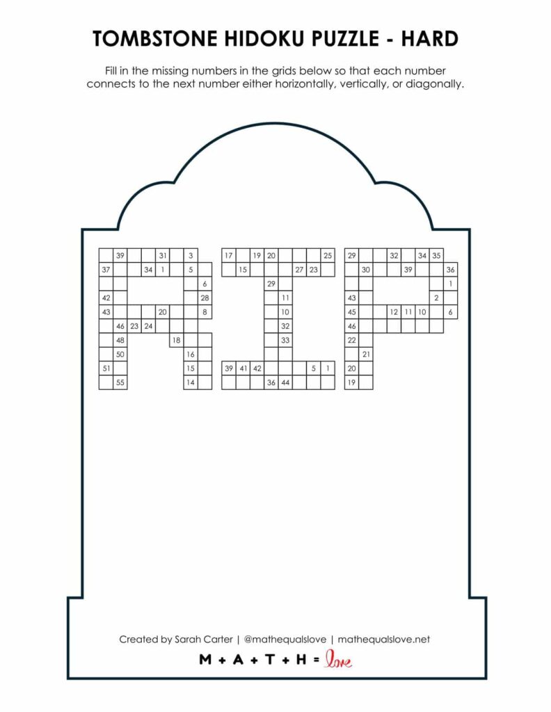 tombstone hidoku puzzle level hard. 