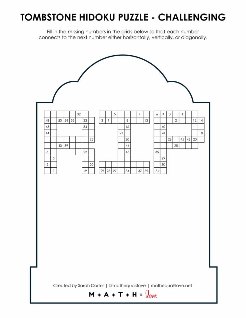 tombstone hidoku puzzle - level challenging. 