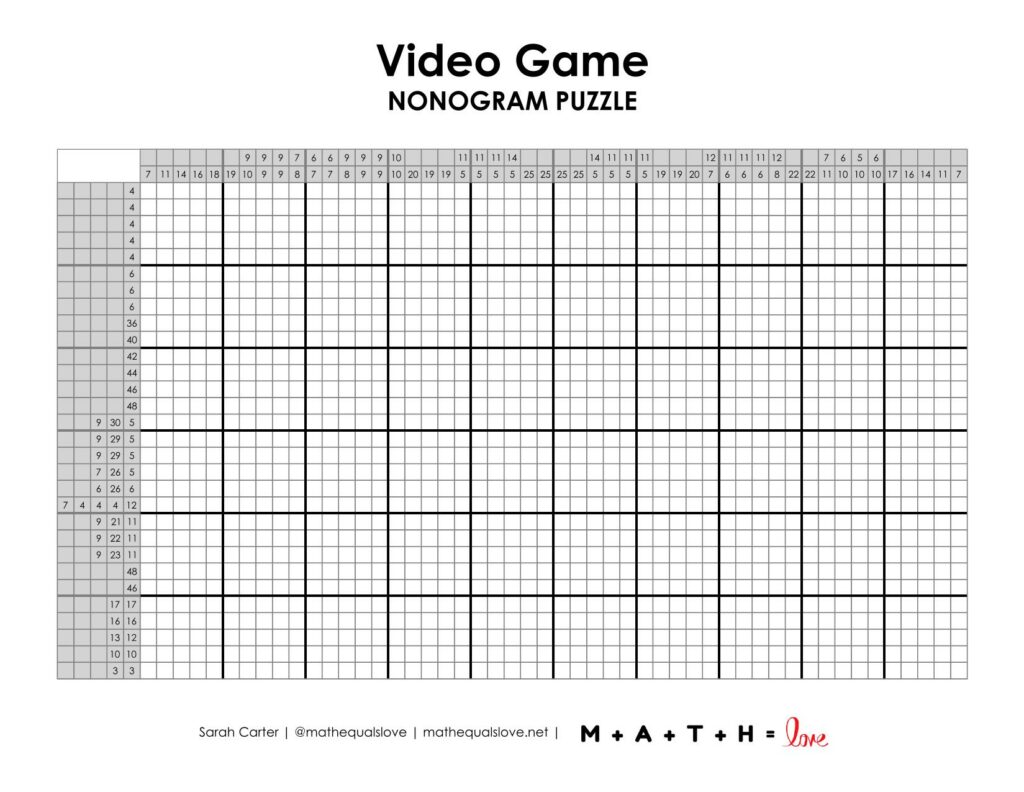 video game controller nonogram puzzle printable pdf. 