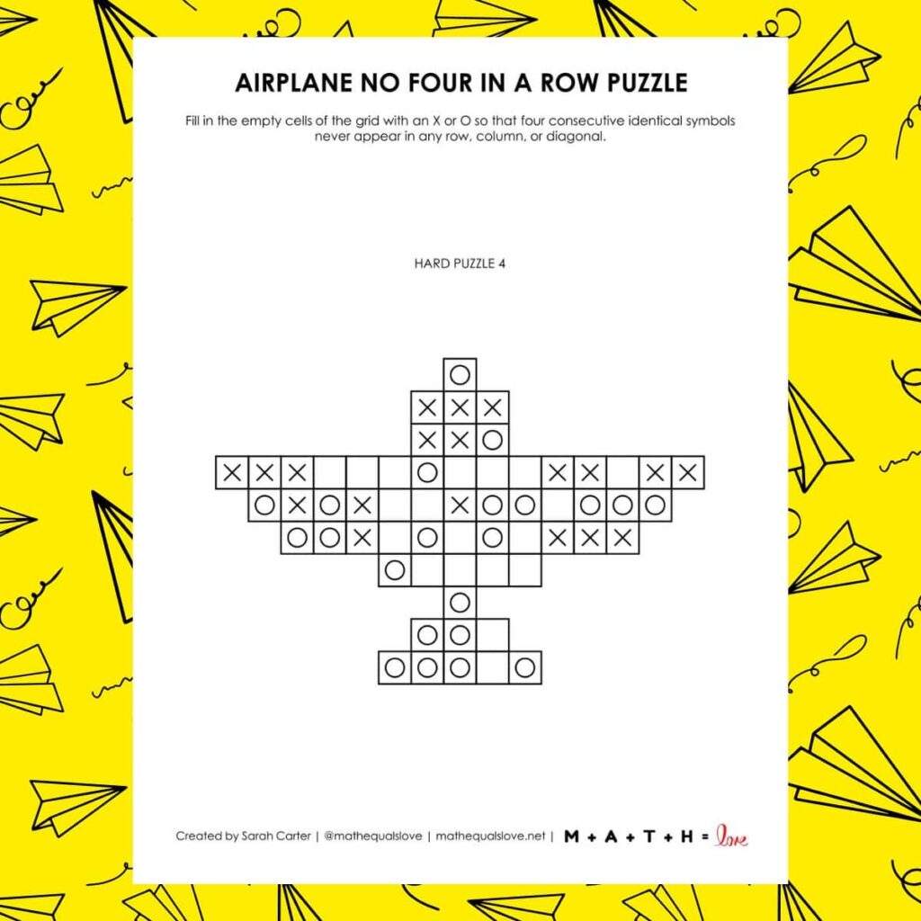 airplane no four in a row puzzle printable pdf.
