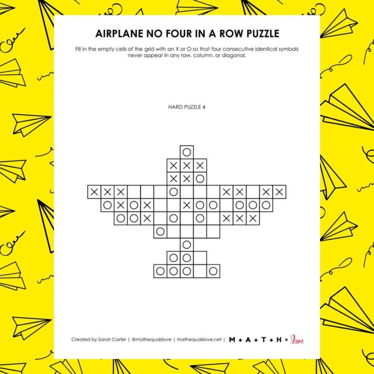 airplane no four in a row puzzle printable pdf.