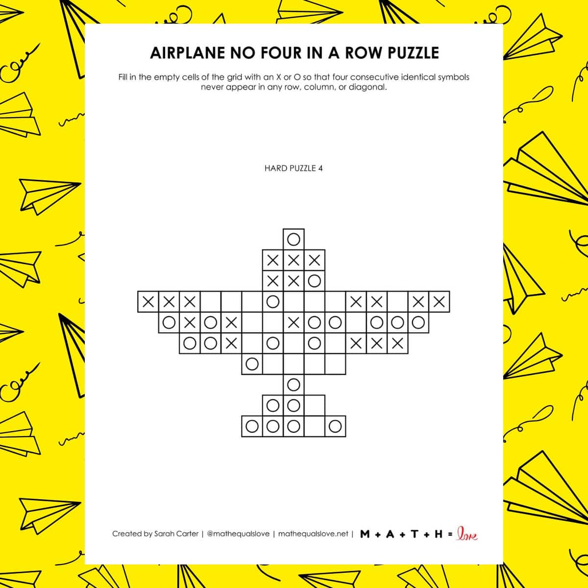 airplane no four in a row puzzle printable pdf.