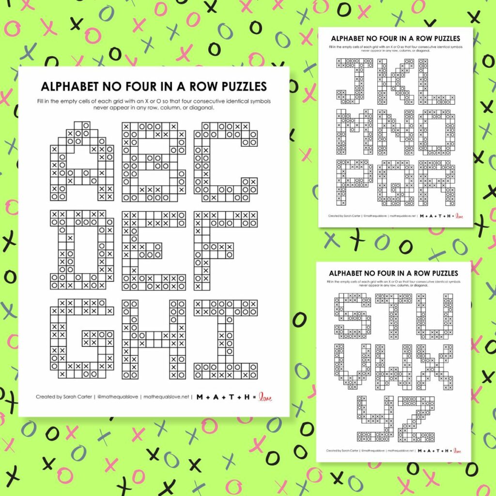 alphabet a-z no four in a row puzzles.