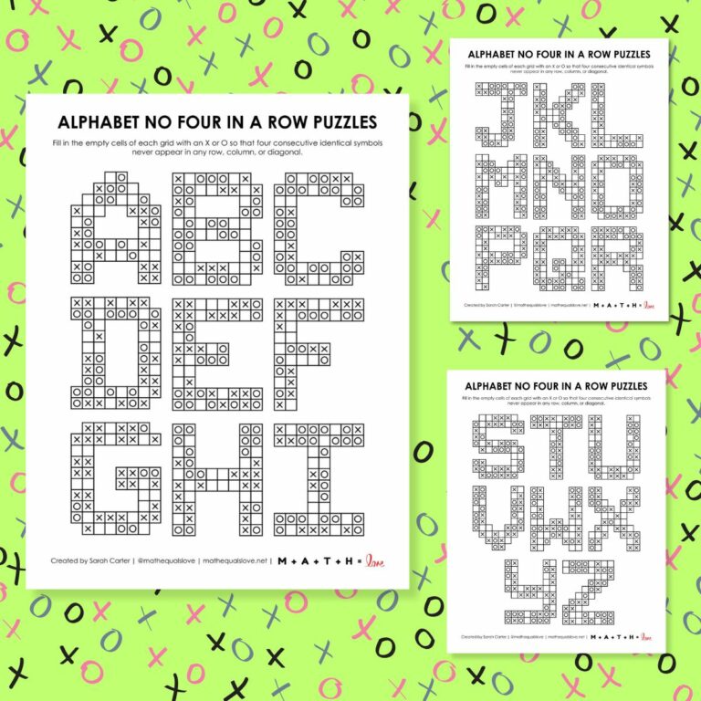 alphabet a-z no four in a row puzzles.