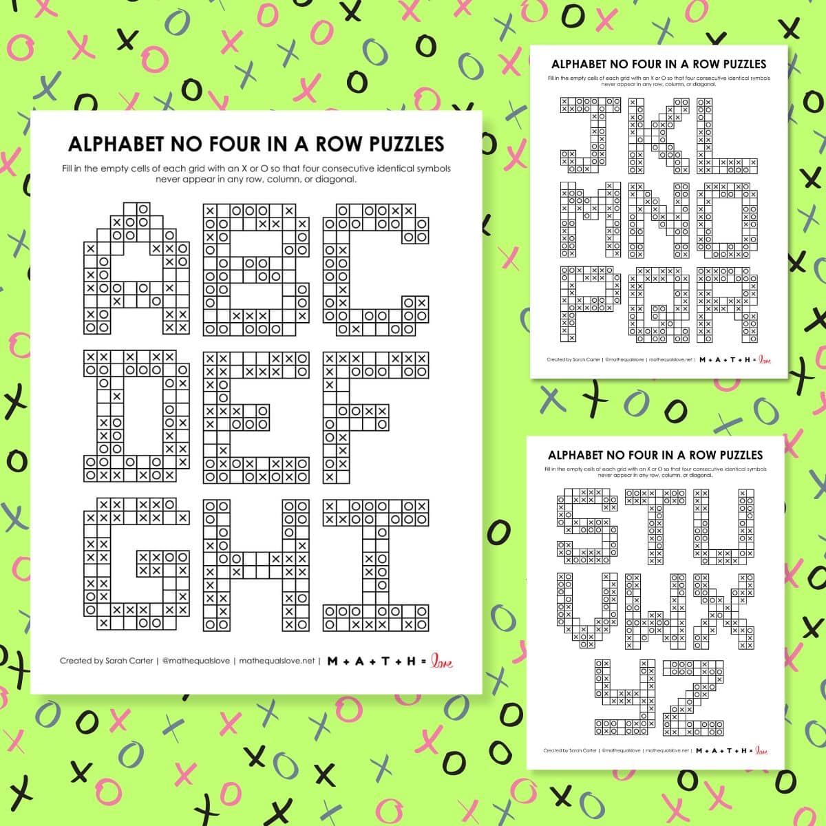 alphabet a-z no four in a row puzzles.