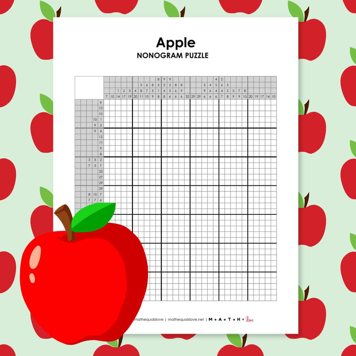 apple nonogram puzzle printable.