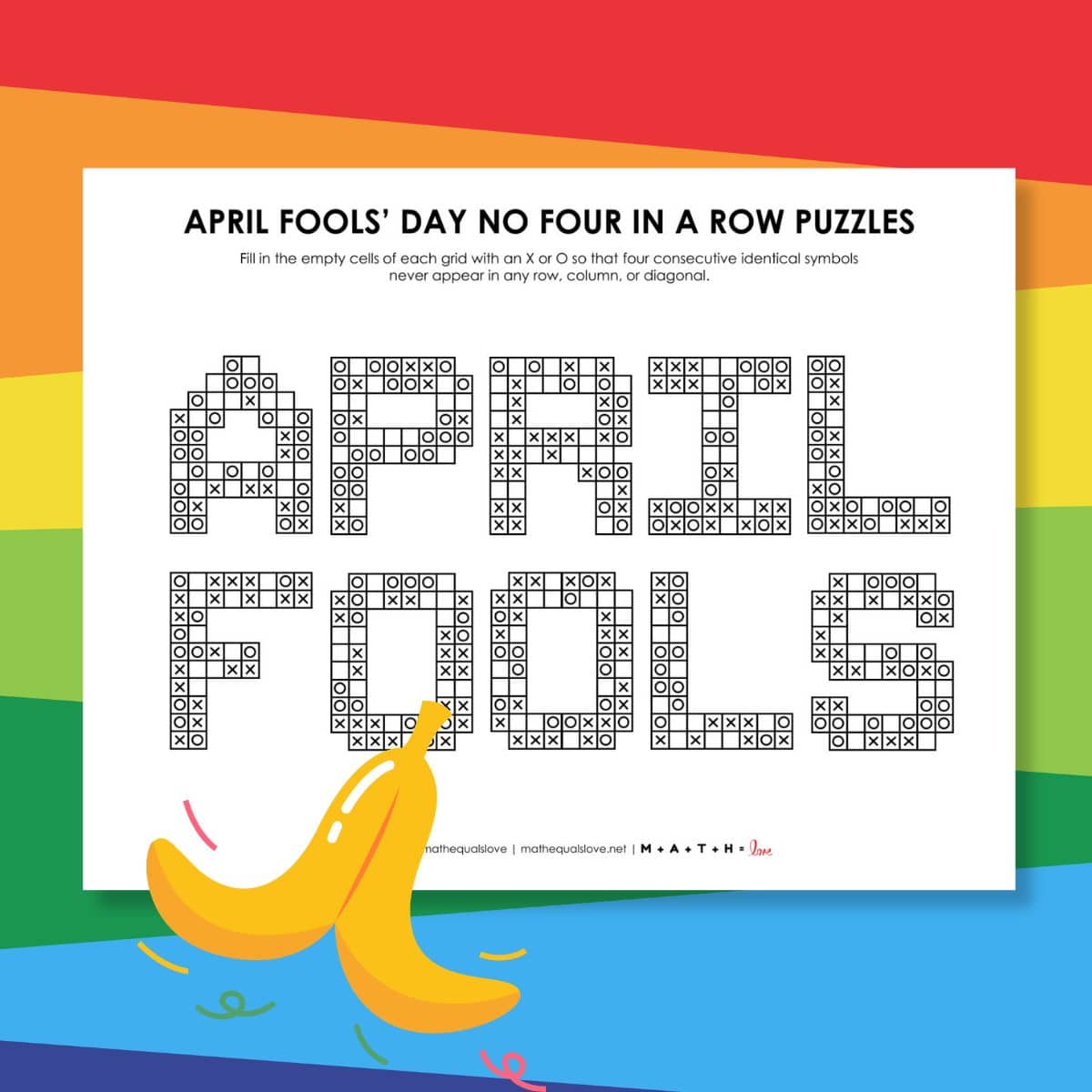 April Fools' Day No Four in a Row Logic Puzzles.