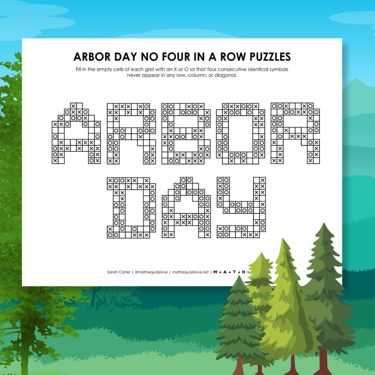 arbor day no four in a row logic puzzle.