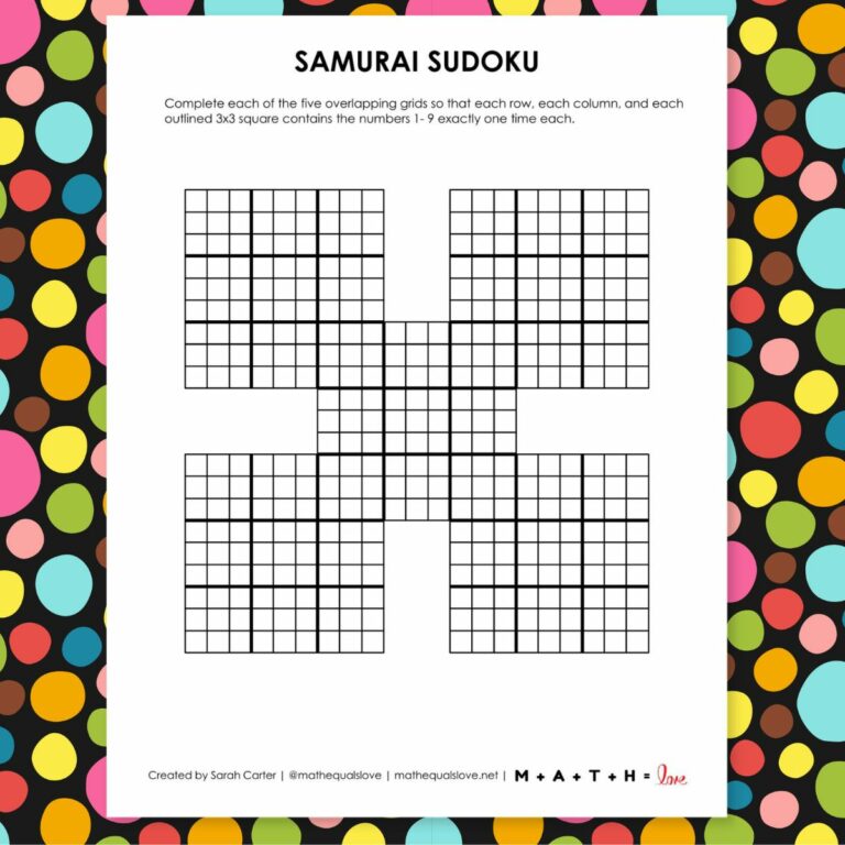 blank samurai sudoku grid printable pdf.