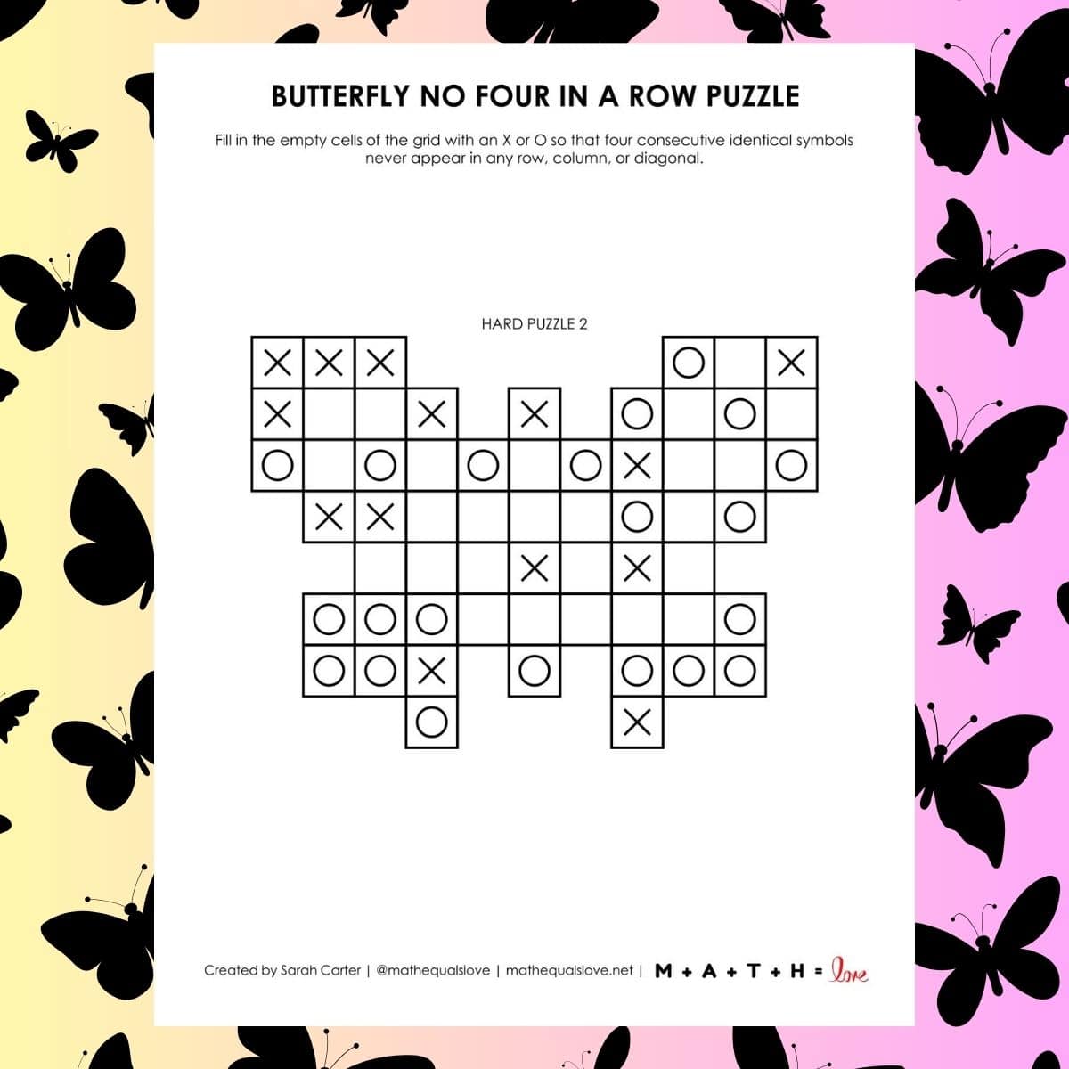 butterfly no four in a row logic puzzles for spring.