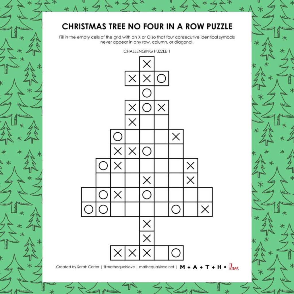 christmas tree no four in a row logic puzzles. 