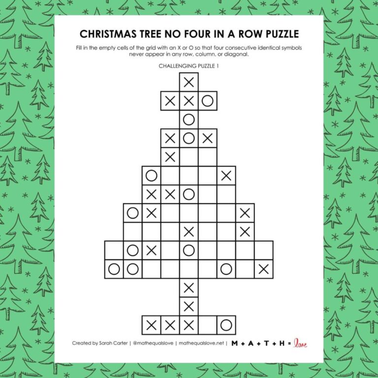 christmas tree no four in a row logic puzzles.