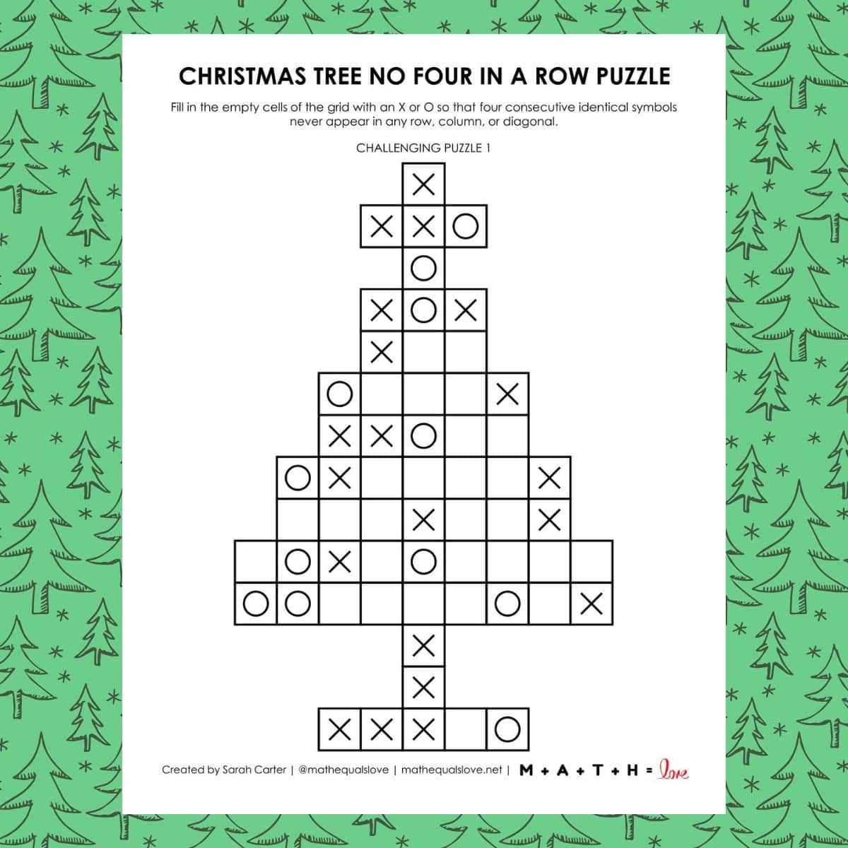 christmas tree no four in a row logic puzzles.