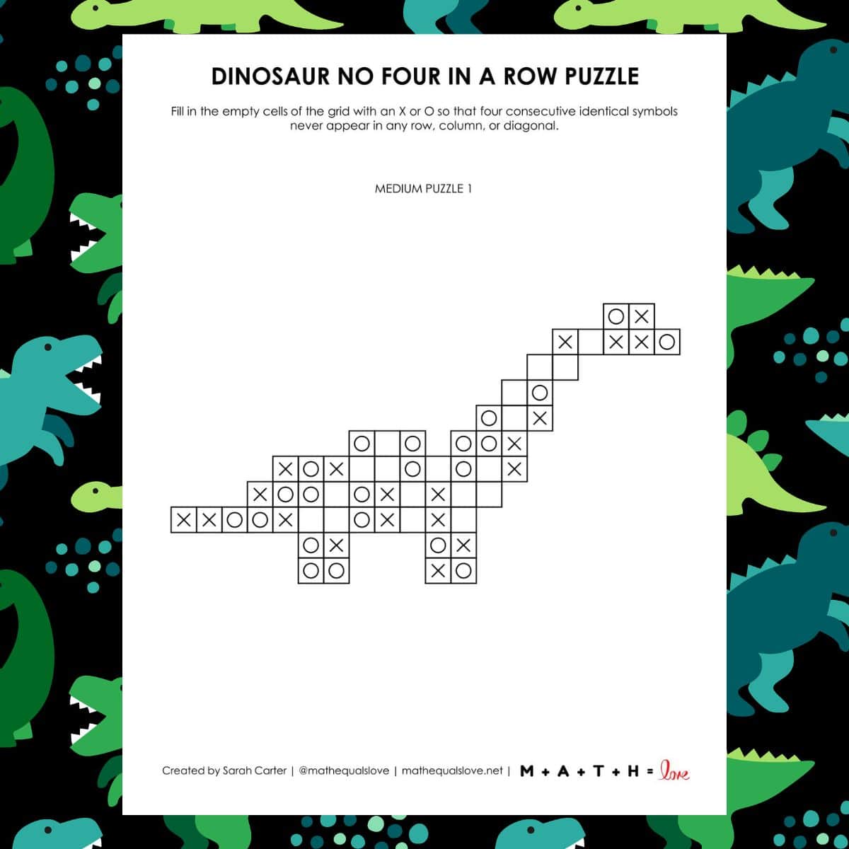 dinosaur no four in a row logic puzzles.