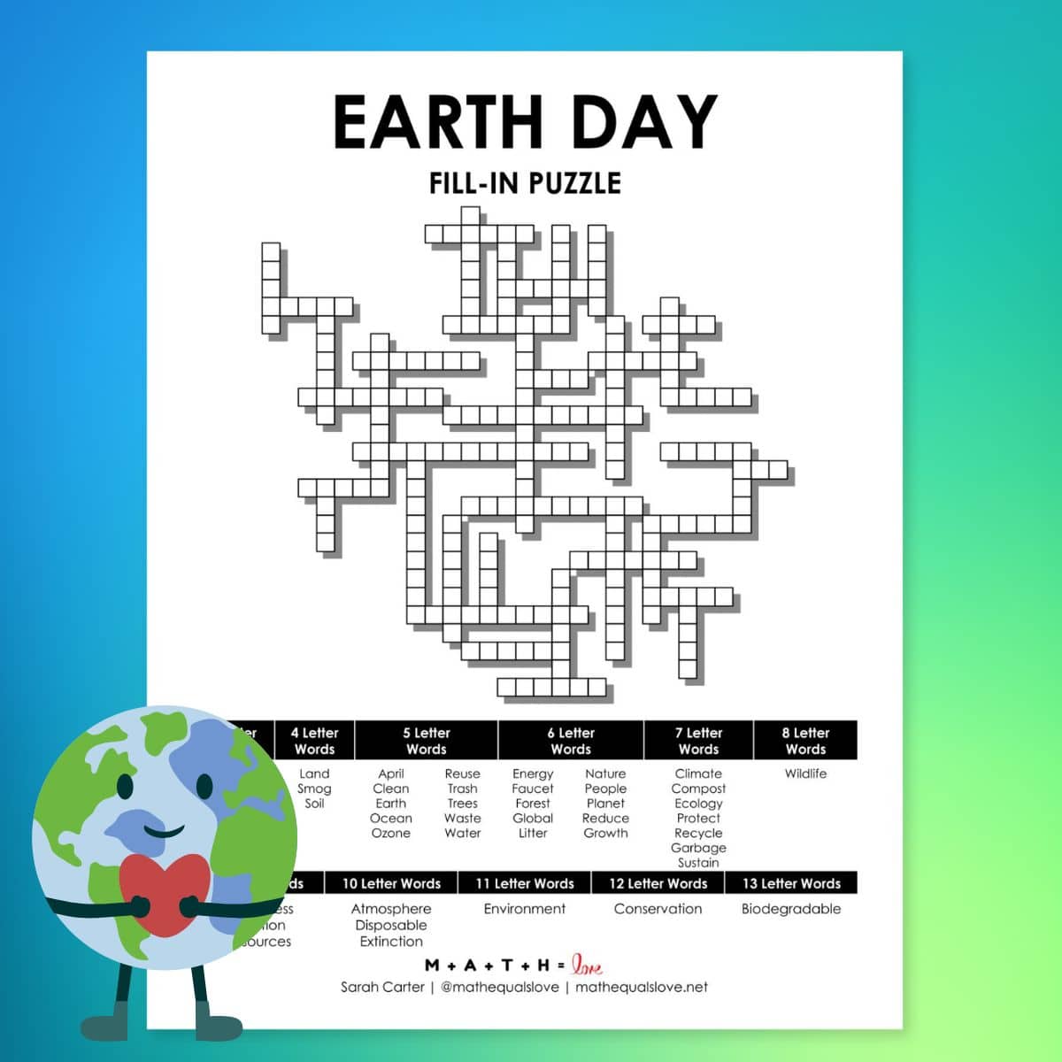 Earth Day Fill In Puzzle - Free Printable Word Puzzle PDF.