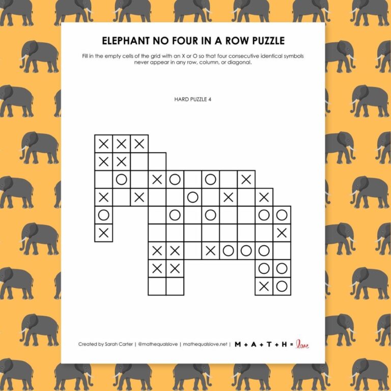 elephant no four in a row logic puzzle.