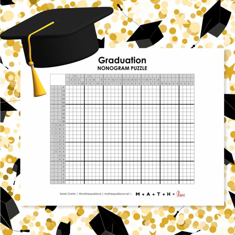 graduation nonogram logic puzzle mortar board printable.