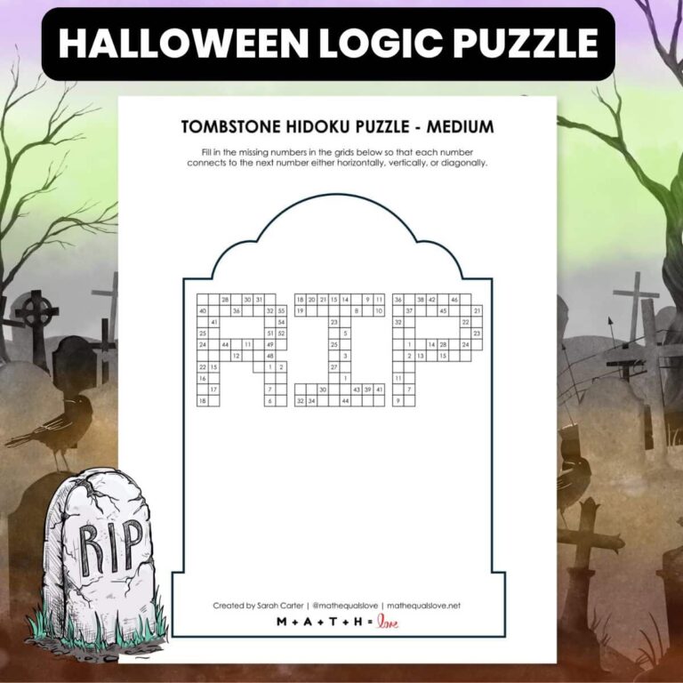 tombstone hidoku logic puzzle RIP for halloween.