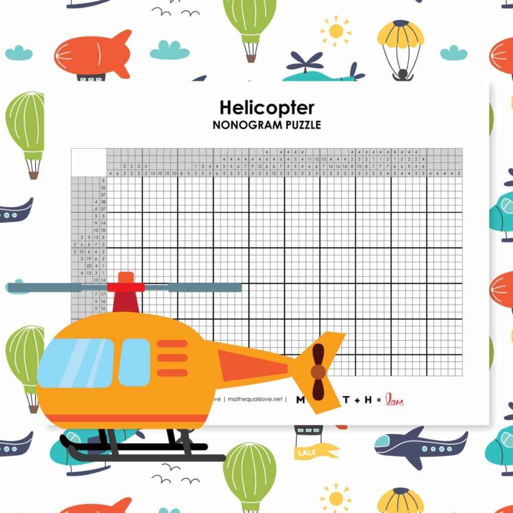 helicopter nonogram puzzle printable pdf.