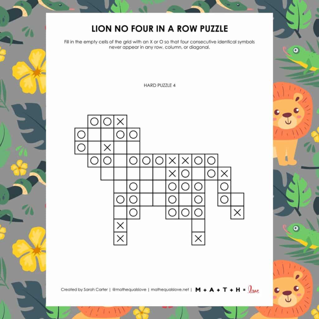 Lion No Four in a Row Logic Puzzle.