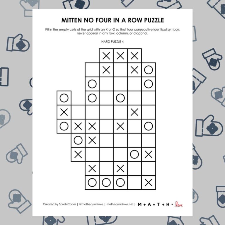 mitten no four in a row logic puzzle for winter.