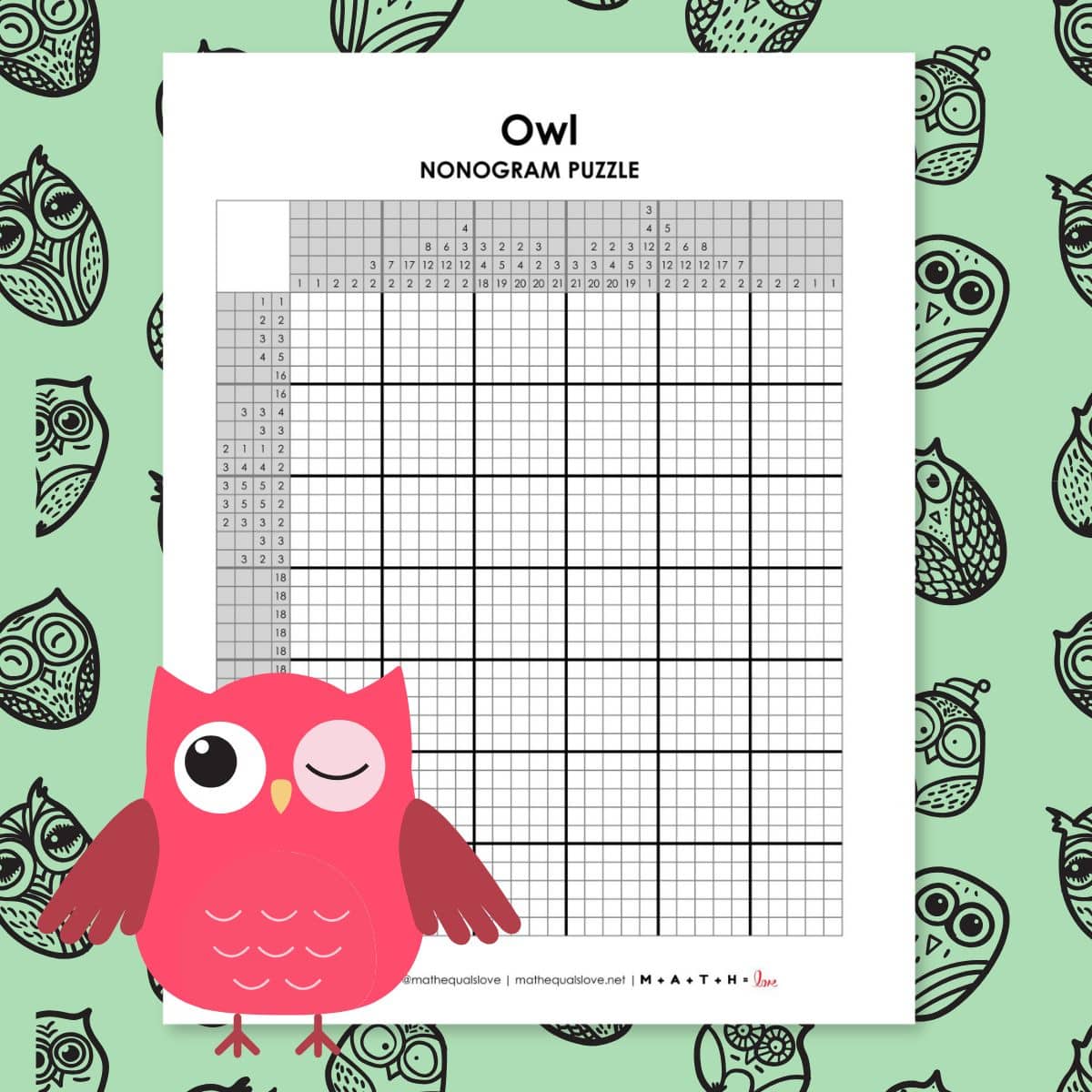 owl nonogram puzzle printable.