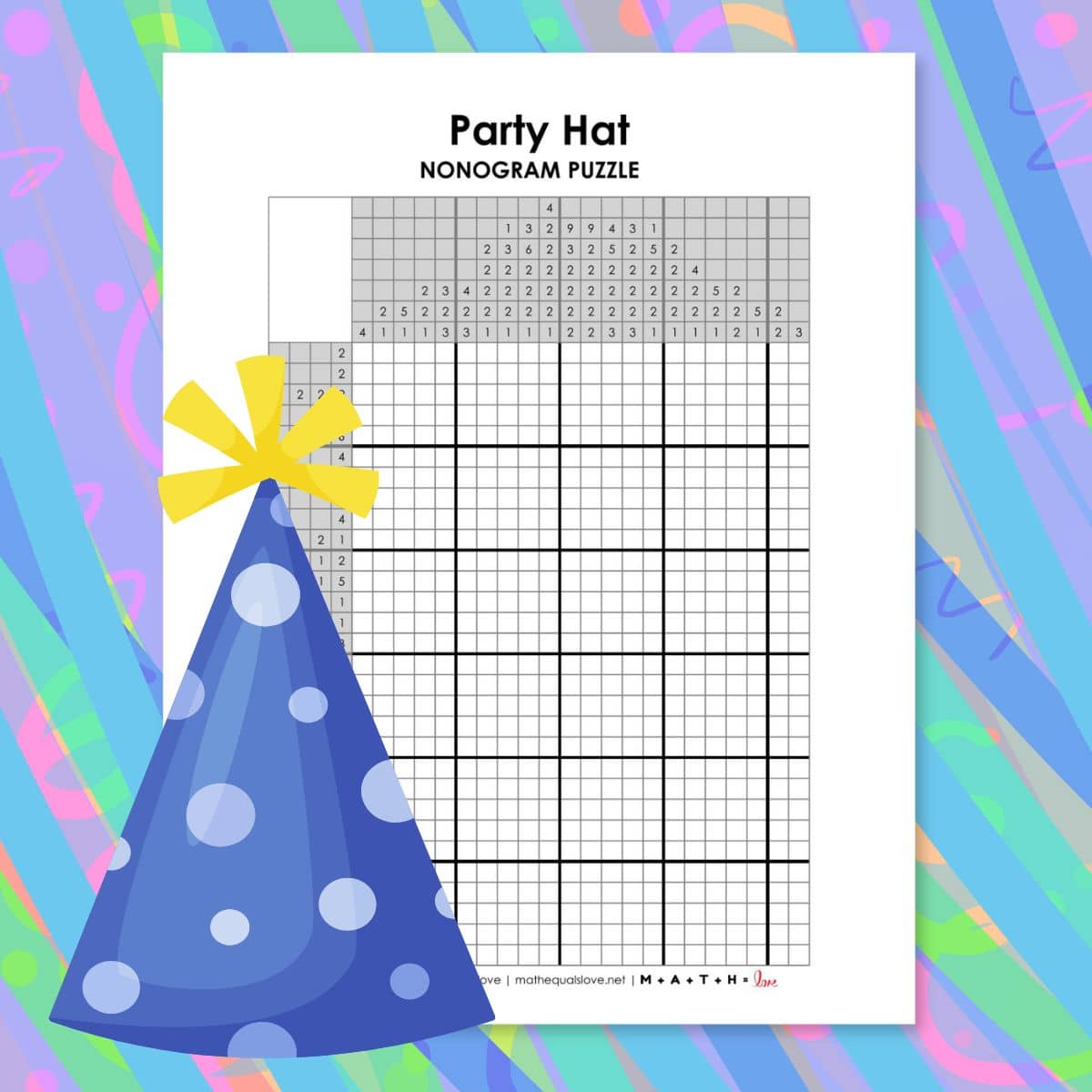 party hat nonogram puzzle printable.