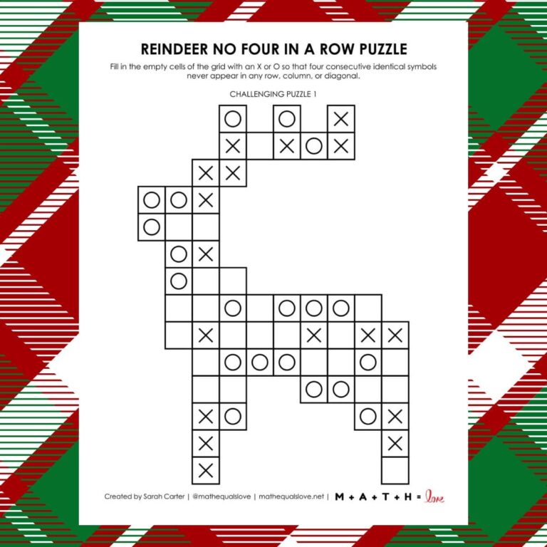 Reindeer No Four in a Row Logic PUzzle for Christmas.