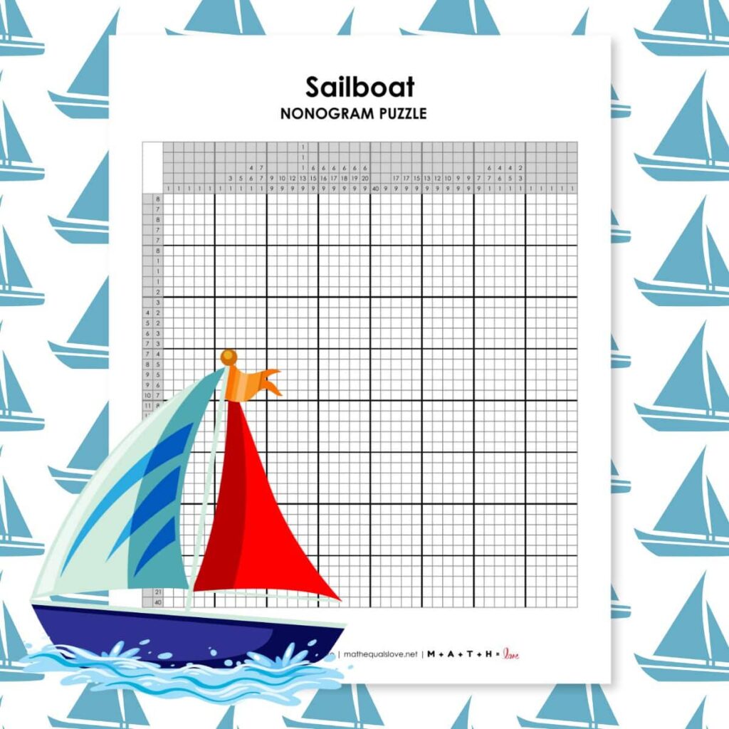 sailboat nonogram puzzle printable pdf.