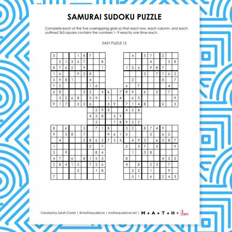 free printable samurai sudoku puzzles pdf.