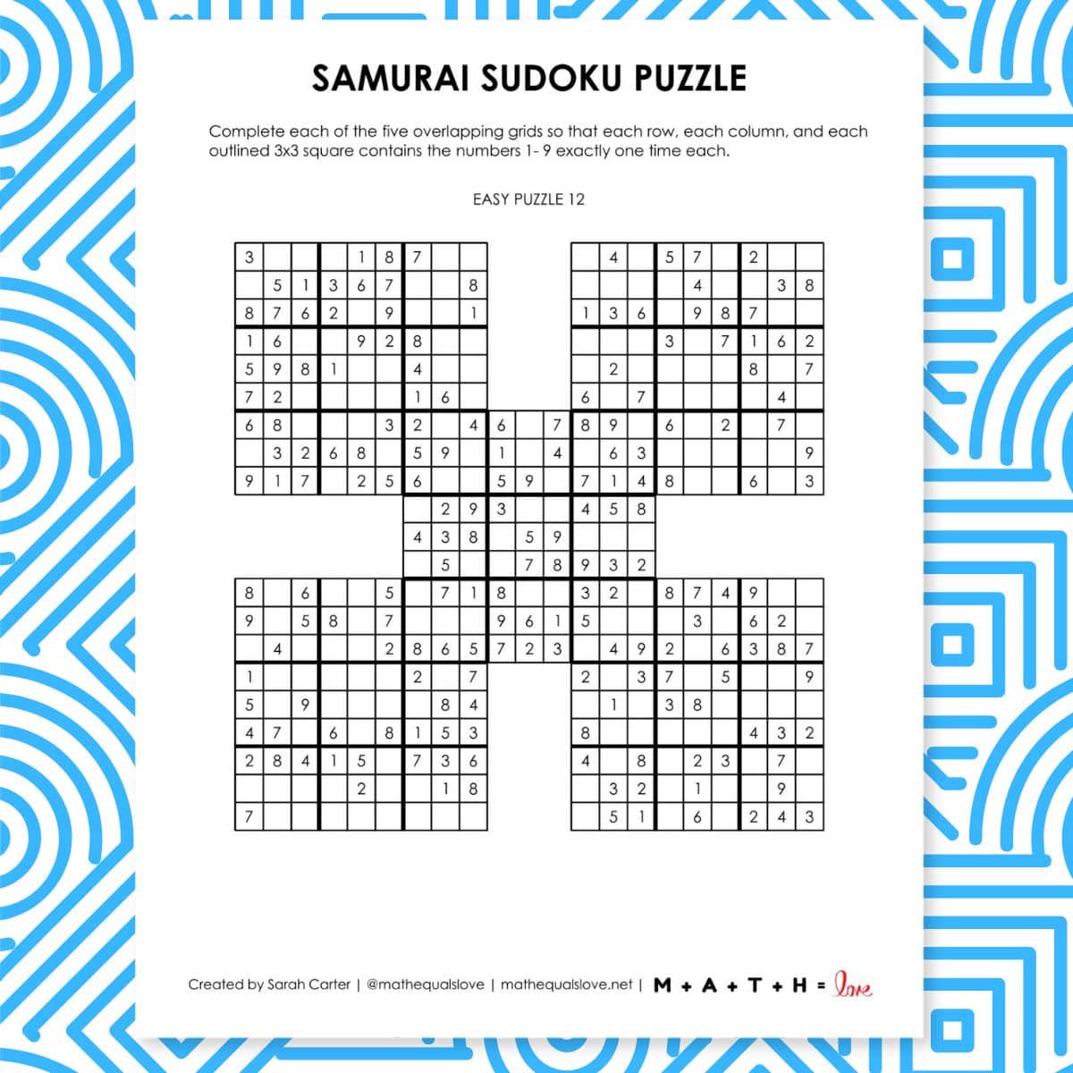 free printable samurai sudoku puzzles pdf.