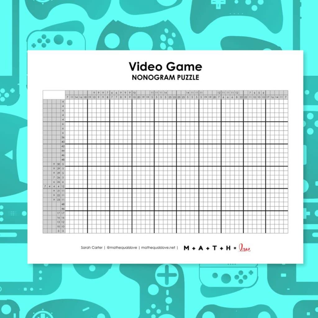 video game controller nonogram puzzle printable.