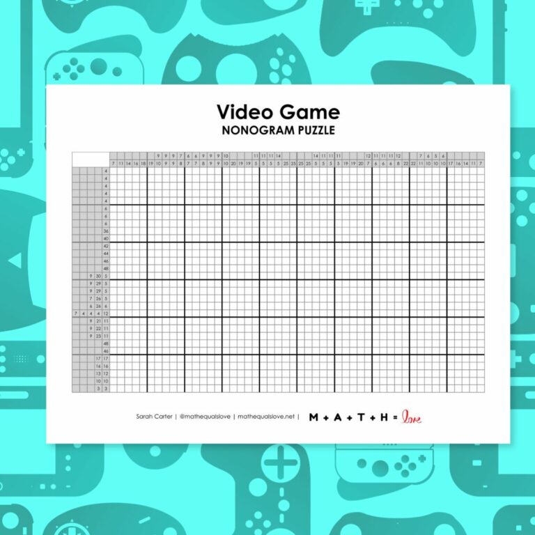 video game controller nonogram puzzle printable.