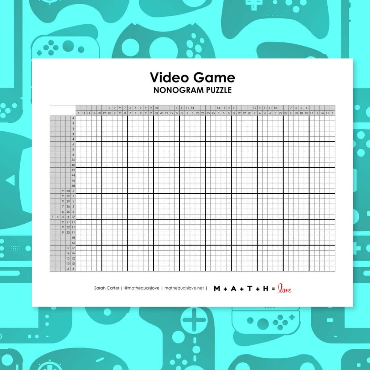 video game controller nonogram puzzle printable.