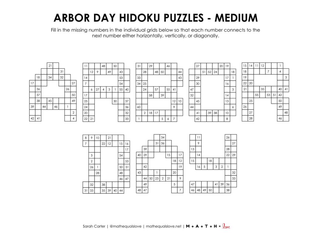 arbor day hidoku puzzle - level medium.