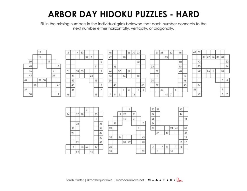 arbor day hidoku logic puzzle - level hard.