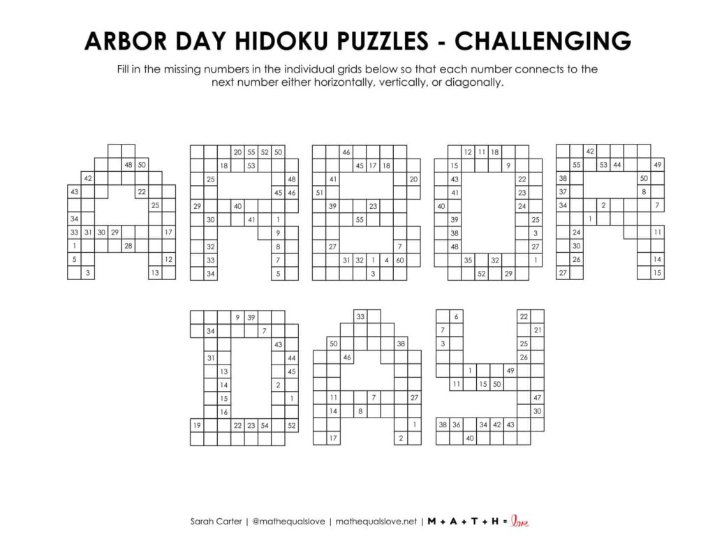 Arbor Day Hidoku Puzzle - Level Challenging.