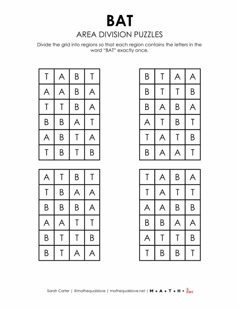 bat area division puzzle. 