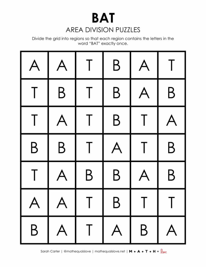 bat area division puzzle. 