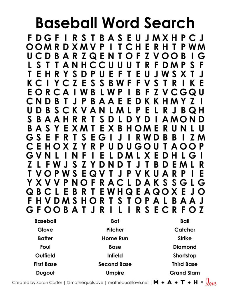 baseball word search puzzle free printable pdf. 