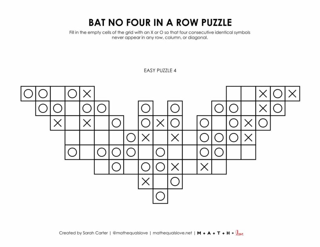 Bat No Four in a Row Logic Puzzle for Halloween. 