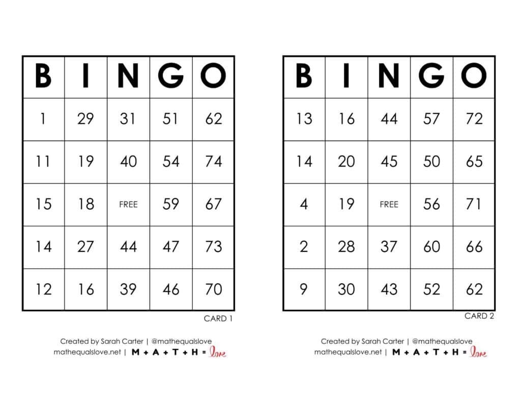 free printable bingo cards 1-75 two to a page pdf download. 