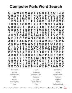 Computer Parts Word Search Puzzle | Math = Love
