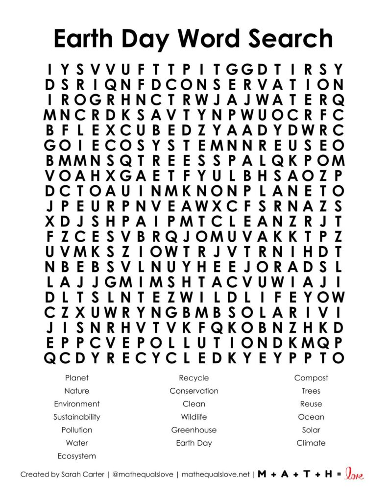 earth day word search printable pdf free.