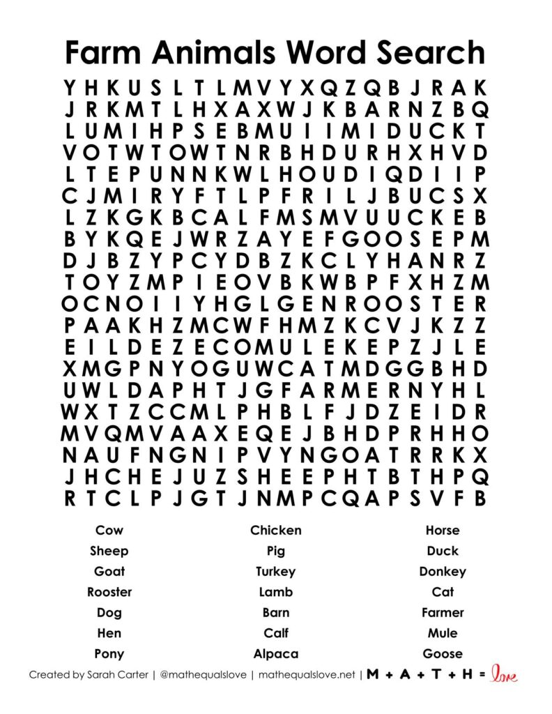 farm animals word search puzzle free printable pdf. 
