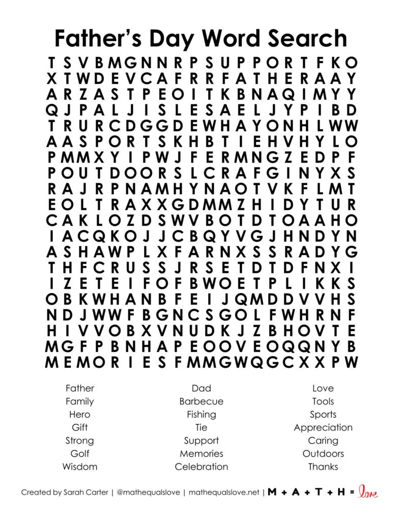 father's day word search puzzle printable pdf. 